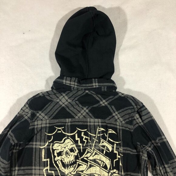 Lurking Class Top Womens Medium Flannel Button Front Shirt Hood Graphic Skull - Picture 8 of 16